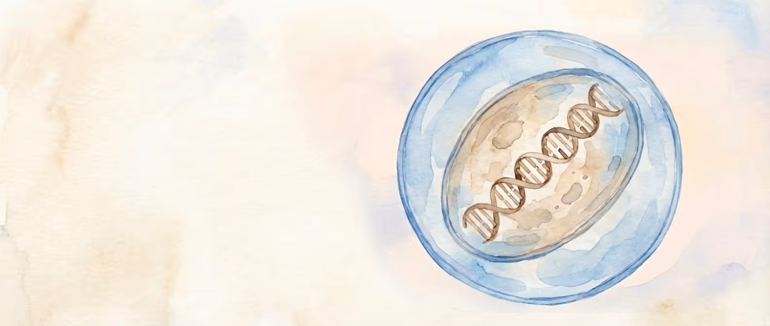 Circular watercolour illustration of embryo development representing early pregnancy prenatal screening, illustration by SMART NT