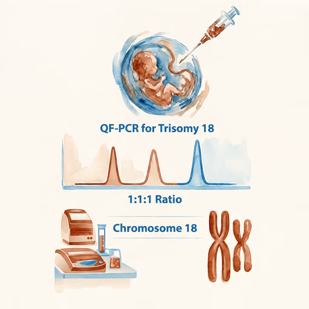 QF-PCR chromosome ratio analysis for Trisomy 18 Edwards syndrome prenatal screening, illustration by SMART NT